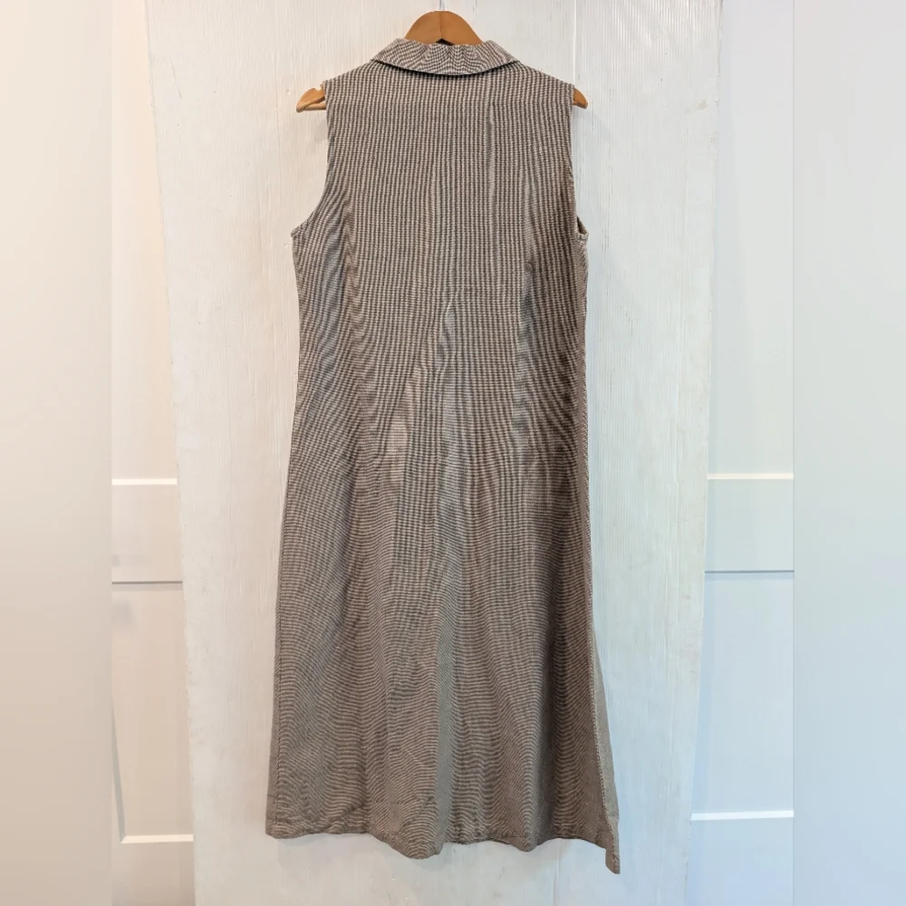 L.L. BEAN Brown Tan Houndstooth Button Front Midi Sleeveless Shirt Dress Size 14 - Picture 8 of 9